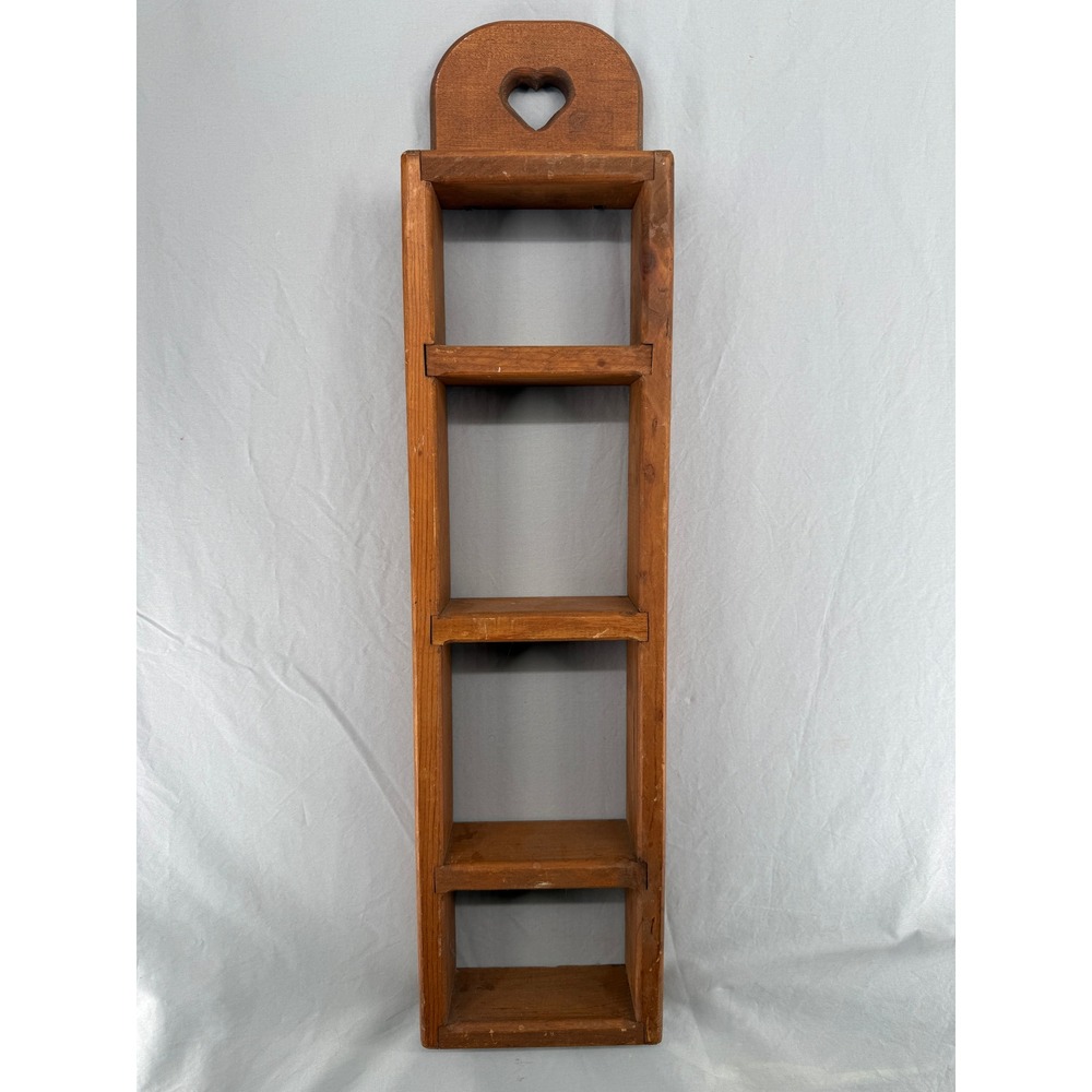 Vintage Rustic Wood Wall Shelf Heart Cutout 4 Tier Spice Rack Brown 27in